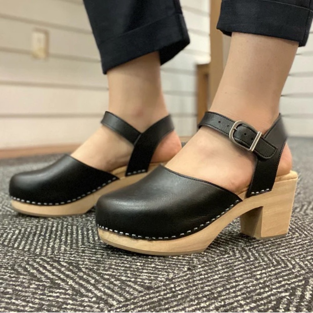 Lotta from Stockholm Women’s Highwood Mary Jane Leather Clogs in Black EU 42 - Picture 1 of 15